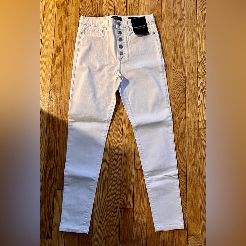 NWT Banana Republic White High Rise Skinny Jeans Size 27 Button Fly